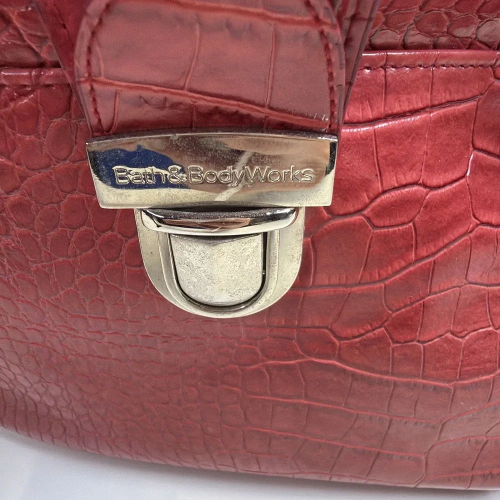Vintage 90s Bath & Body Works Red Faux Alligator Leather Tote Travel Bag Y2K